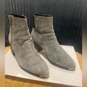 Cole Haan Gray Suede Ankle Boots with Gold Accents